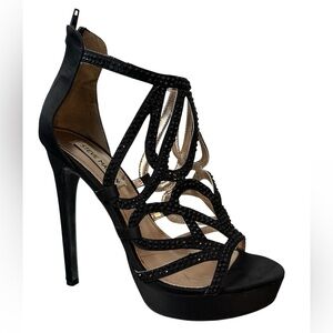 Steve Madden Women’s Black Beaded Heels Sandals Stiletto Sz 8 M